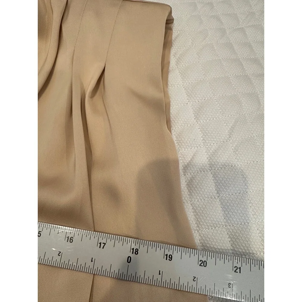 Entro Champagne Beige Padded Shoulder Cowl Neck Satin Blouse Top T16895 L NEW